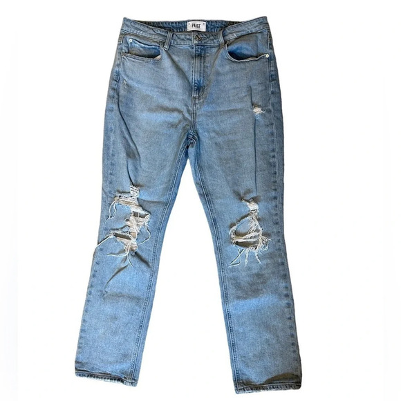 Paige Sarah Slim Jeans Distressed Light Wash Straight Leg High Rise Women’s 31 - Picture 2 of 10